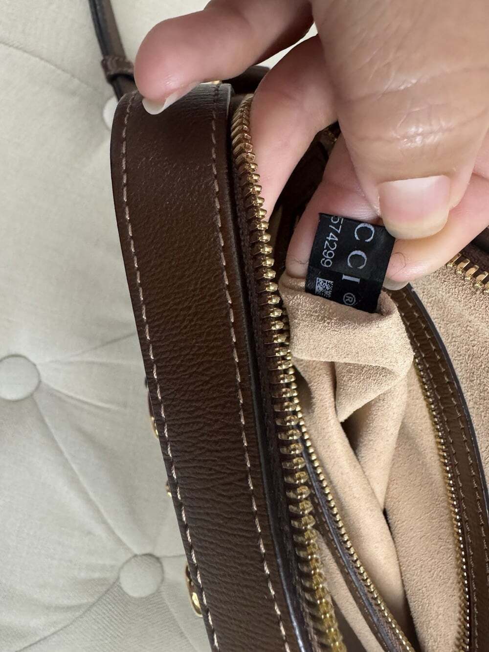 Gucci GG Monogram Crossbody Bag Zip Beige Brown Gold HW Small w/ Dust Bag - Picture 11 of 15